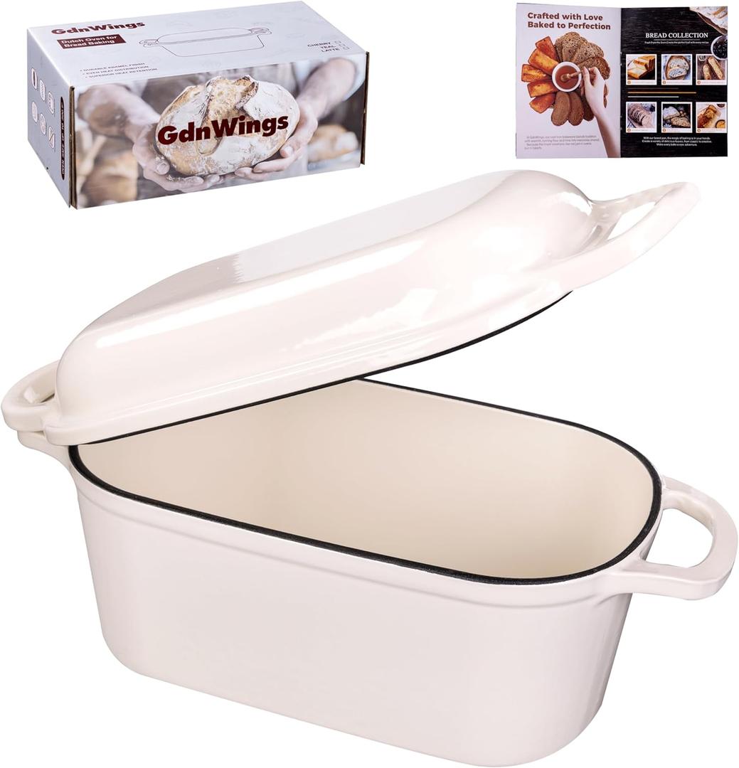 4.6 Quart Dutch Oven for Sourdough Bread Baking, Combo Oval Enameled Cast Iron Bread Pan with Lid, Bread Dutch Oven for a Crispy Crust, White