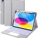Harvopu Compatible for iPad 11th 10th Generation Case with Keyboard, Folio Cover with Pencil Holder, Multi-Touch Trackpad, 7 Color Backlit, Detachable Keyboard for iPad (A16) 11th/10th Gen (Gray)