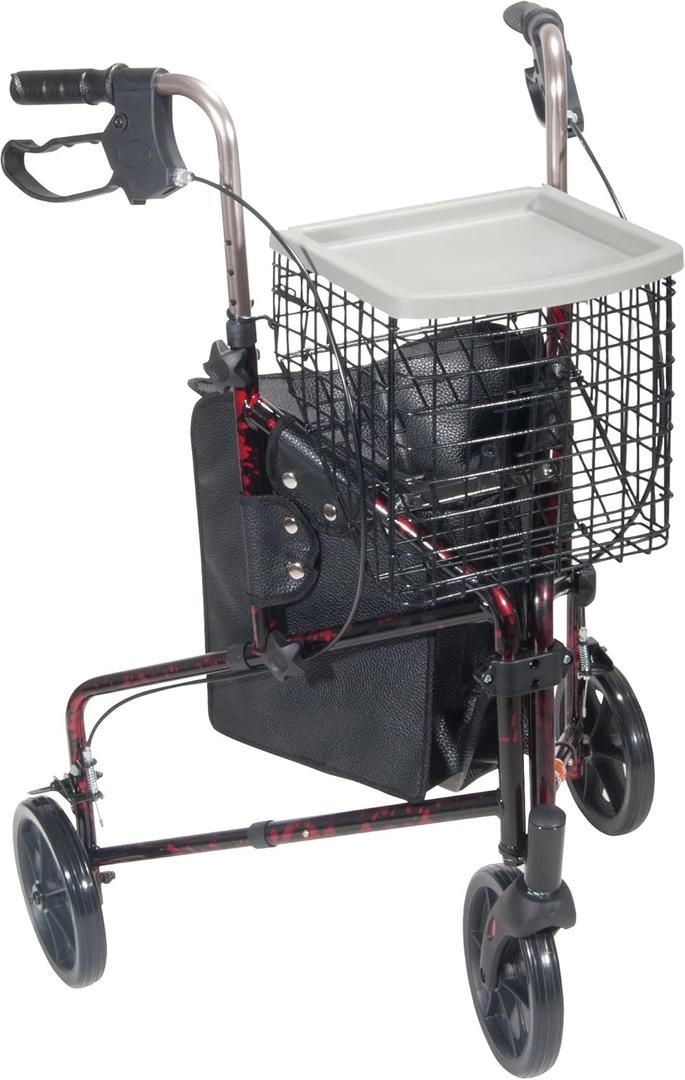 Drive Medical 10289RD Deluxe Foldable Rollator Walker, Black/Red