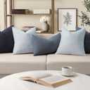 ZWJD Decorative Linen Throw Pillow Covers 22x2 Set of 22 Solid Handcrafted Striped Cushion Covers for Bed Soft Modern Farmhouse Neutral Pillowcase for Couch Bedroom Living Room Home Decor(Sky Blue)