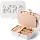 MRS Travel Jewelry Box for Mother's Day GiftsBride Travel Portable Jewelry Case Small Jewelry Organizer Travel Accessories for Women, Bridal Shower Gift Engagement Present, White