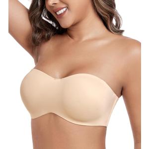 HACI Women's Unlined Strapless Bra for Plus Size Minimizer Seamless Underwire Large Bust Bandeau (38DDD, Beige)