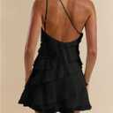 SOLY HUX Women's Mini Dress One Shoulder Ruffle Mesh Dresses Layered Backless Vacation Party Sundresses (Black, XXL)
