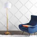 JONATHAN Y 61.5" Gold Leaf Geometric LED Floor Lamp, Contemporary Metal Column Standing Light for Living Room Bedroom, White Linen Drum Shade, LED Bulb Included, UL Listed JYL3063A