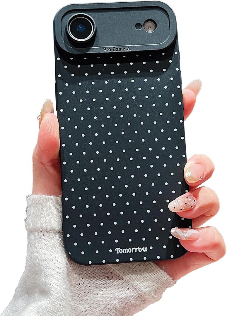 Compatible with iPhone 17 Air Case Cute Aesthetic Polka Dot Pattern Design for Girls Women, Soft Silicone Shockproof Protective Designed for iPhone 17 Air Case-Black