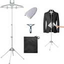 Foldable Garment Steamer Hanger Stand with Ironing Gloves, Adjustable Steamer Rack Included Lint Remover Storage Bag 2 Clips for Suits Shirts Coats Portable Travel Home Use