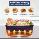 Electric Heated Lunch Boxes Adults: 80W Electric Lunch Box Food Heated 12/24/110V 1.5L Heatable Lunch Box for Car/Truck/Office Leak-Proof Stainless Steel Container, Fork & Spoon, Bag (Blue+White)
