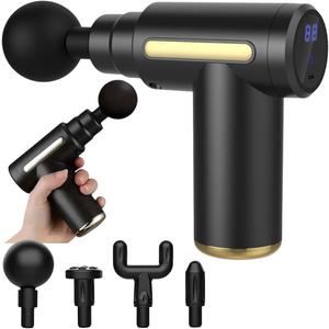 Massage Gun, Mini Deep Tissue Massage Gun, 6 Speeds Deep Percussion Muscle Massager with 4 Massage Heads, 1800mAh Battery, Type-C Charging,