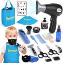 Barber Shop Pretend Play Toy, Kids Hair Salon Toys, Kids Shaving Kit for Boys Ages 3+ with Blow Dryer, Electric Shaver Toys, Tool Bag and Stylist Shave Barber Accessories for Role Play (Black), Child-size