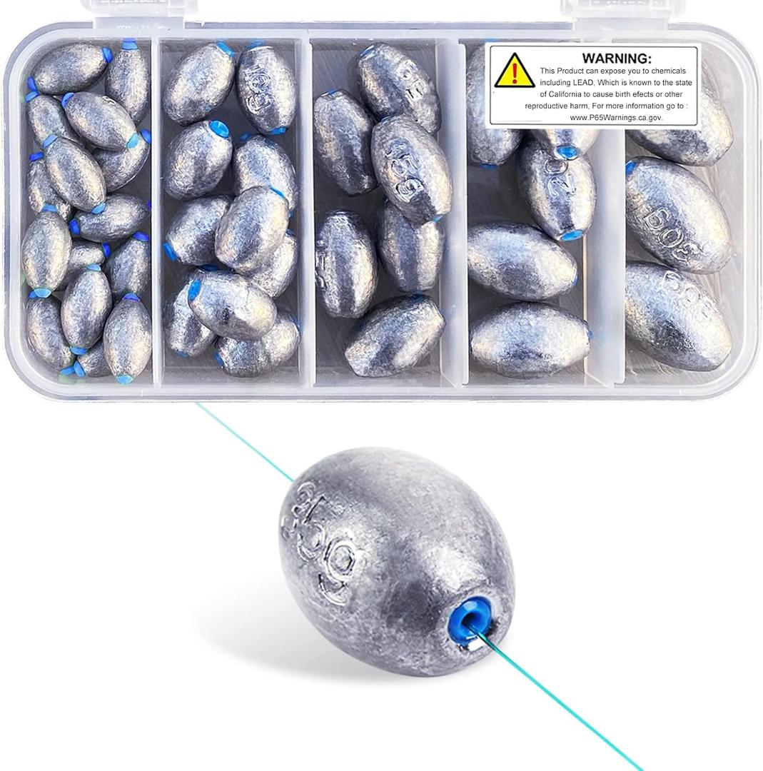 Egg Fishing Sinkers Weights Assortment Lead Oval Shape Bass Casting Worm Bullet Tackle for Saltwater Freshwater Fishing