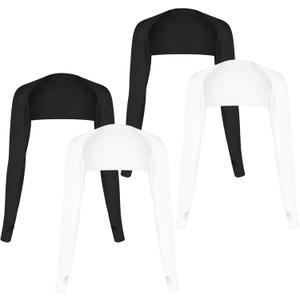 Grevosea 4 Pack Cooling Shawl Arm Sleeves for Women Sun Sleeves for Women UV Protection Arm Covers with Finger Hole for Golfing Riding Driving (black, white)
