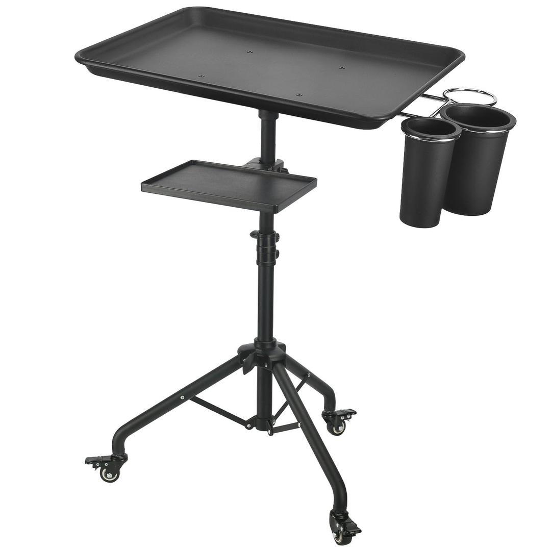 Salon Tray Cart on Wheels, Aluminum Tattoo Tray with Storage Platform, Adjustable Height Service Rolling Tray, Storage Tray Accessory for Salon Spa Dental Use, Rolling Tray Cart
