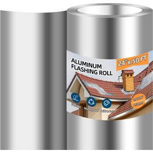 Aluminum Roll Flashing, 24'' x 50' Metal Roofing Roll for Roof and Garden, Prevents Roofing Stains, 0.019-inch/0.3 mm Thickness (26GA) Roof Strip for Moss and Mildew Prevention