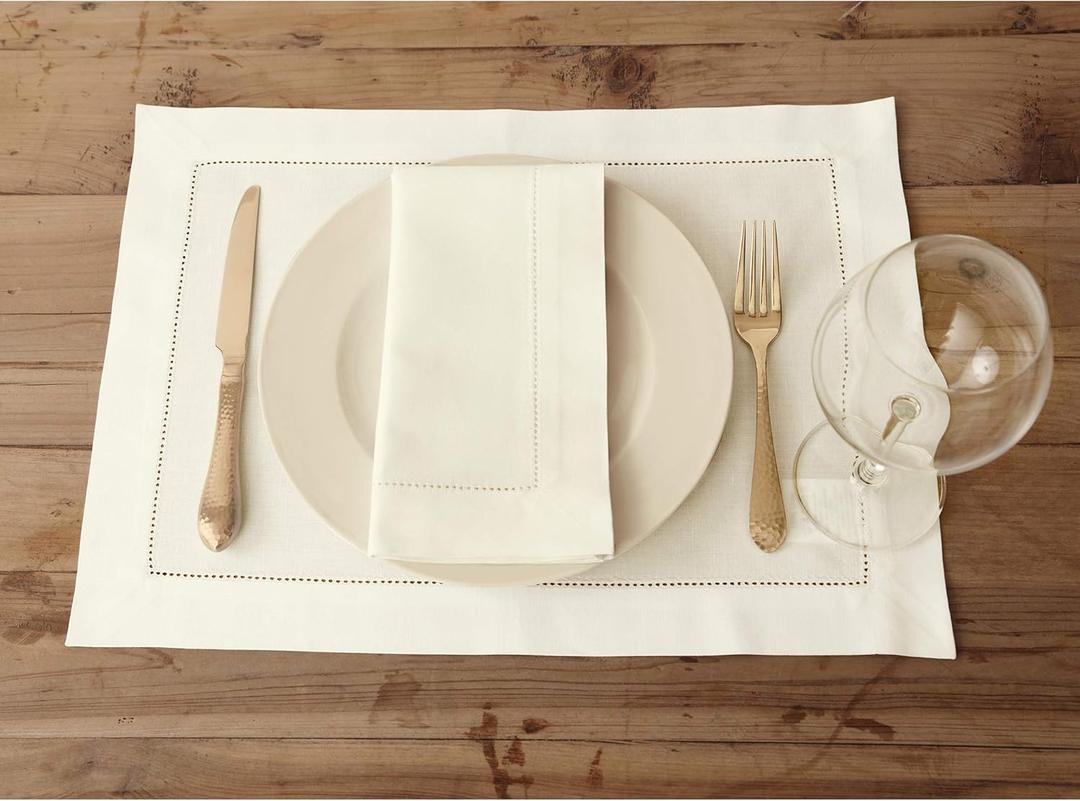 Solino Home Ivory Napkin 1 Pack - Cotton Linen Hemstitch Dinner Napkins Cloth 14 x 60 Inch for Summer - Handcrafted and Machine Washable