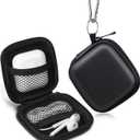 Earbud Case, Cridoz Earphone Case Headphone EVA Earbud Holder with Stainless Steel Carabiner Cell Phone Accessories Organizer Mini Earbud Pouch for Wireless Earbuds, Bluetooth Headset, SD Memory Card (Black)