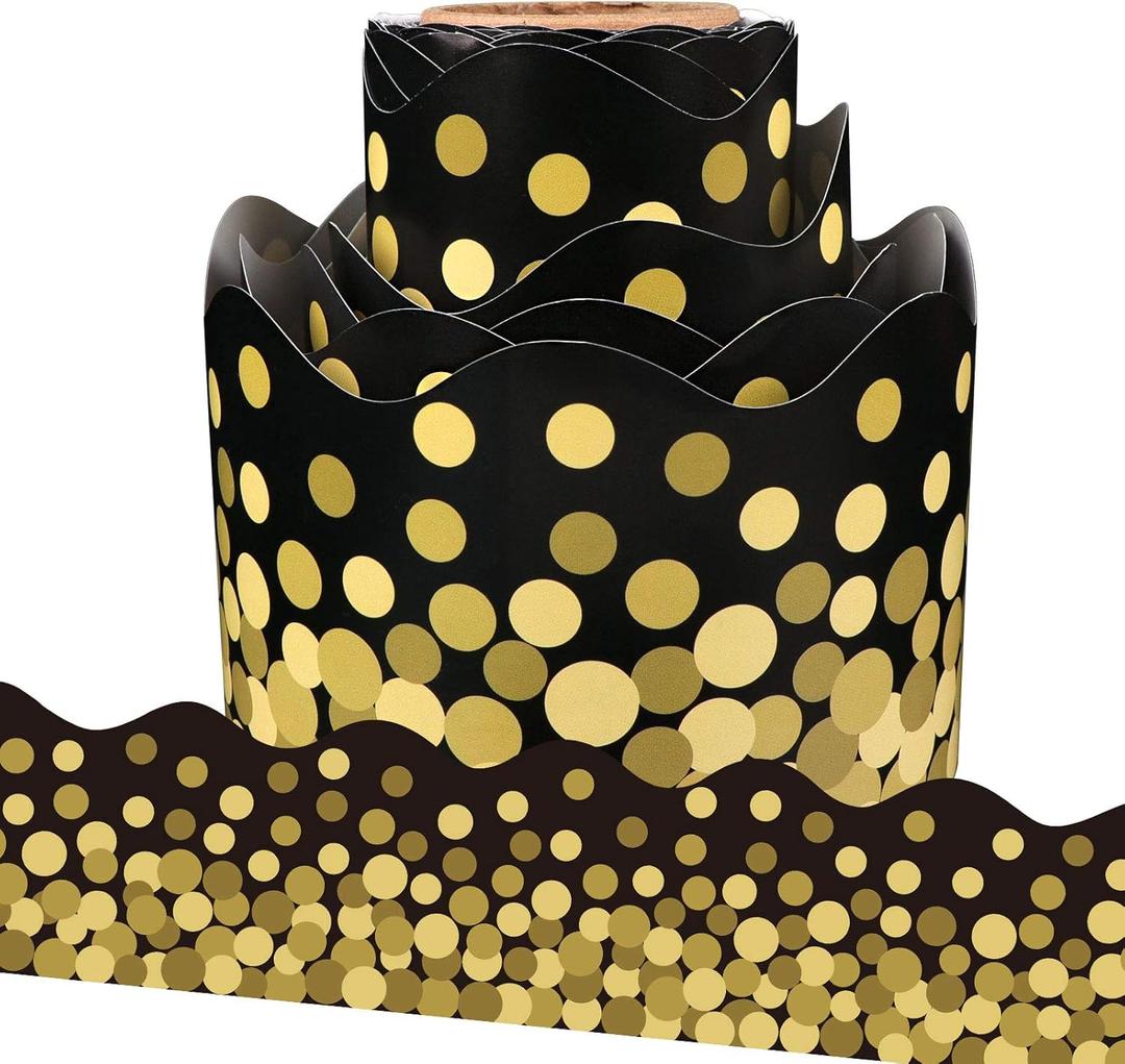 Gold Confetti Scalloped Bulletin Board Borders for Classroom Decoration 36 Feet