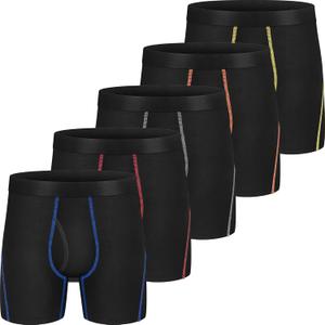 Men's Viscose Boxer Briefs Performance Breathable Comfy Silk Waistband 6 Boxer Briefs Fly 5Pack (Black, S)