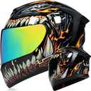 Full Face Motorcycle Helmet DOT Approved Motorbike Moped Street Bike Racing Crash Helmet, Men and Women (Black, Large)