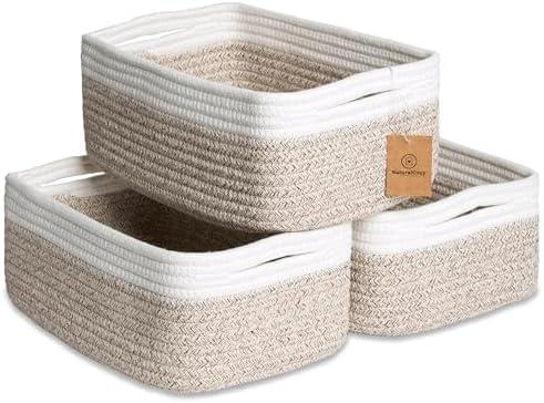 NaturalCozy 11.8"x8"x4.5” Storage Baskets for Shelves 2 Pack | Cotton Rope Woven Small Baskets for Organizing | Small Storage Bins for Nursery, Bathroom, Closet, Cube Shelf, Decorative, Gift Basket