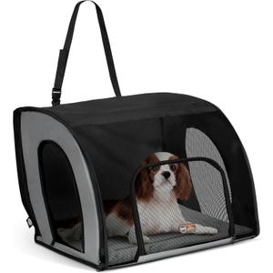 K&H Pet Products Enclosed Dog Car Seat, Travel Safety Carrier for Pets, Dog Travel Car Seat, Soft-Sided Covered Cat Carrier, Washable Pad, Multiple Entrances, Mesh Windows - Medium 24 X 19 X 17in Gray