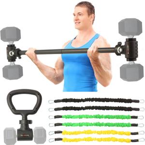 3 in 1 Dumbbell Converter Bar Set - Convert Dumbbells to Barbell & Kettlebell for Home Gym, Multi-Functional Strength Training Bar with Secure Clamps, Space-Saving Weight Lifting System (Black)