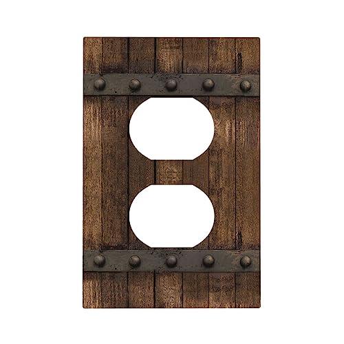 Rustic Farmhouse Brown Wood Barn Door Duplex Outlet Cover Country Single Wall Plate Decorative Electrical Receptacle Covers Faceplate for Kitchen Bedroom Bathroom Accessories 5" x 3"