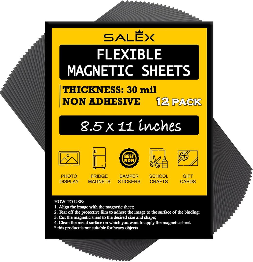 Magnetic Sheets 8.5" x 11" Non Adhesive 30 mil 12 Pack for Dies Storage - Flexible Blank Magnet Sheet 8.5x11 Inch Set for Crafts, DIY, Sign Making, to Make Dots, Square Magnets, Circles, Strips, Tape