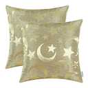CaliTime Pack of 2 Throw Pillow Covers Cases for Couch Sofa Home Decor Modern Shining & Dull Contrast Stars & Moon 18 X 18 Inches Gold