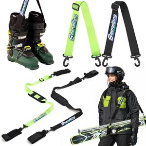 Seenelling 4 Pcs Ski Boot and Pole Carrier Straps Skiing Accessories 2 Anti Slip Boot Straps 2 Adjustable Shoulder Slings with Cushioned Pad and Buckle, Outdoor Winter Essential for Men Women