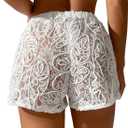 YELAIVP Women's Cover Up Shorts Hollow Out High Waist Bikini Bottoms Drawstring Beach Coverups Bathing Suit Swimsuit Bottom (White, M)
