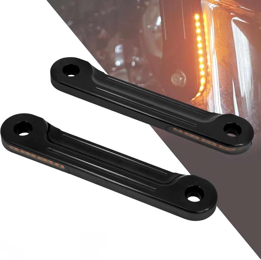 HDBUBALUS Motorcycle Flush Fork Turn Signals Brackets Shock absorber LED Running Side Lamp For Harley Touring Street Glide Road King 1998-2023 (Color: All Black)