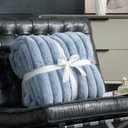 Cozy Bliss Faux Fur Throw Blanket for Couch, Cozy Warm Plush Striped Blanket for Sofa Bedroom Living Room, 50 * 60 Inches Light Blue