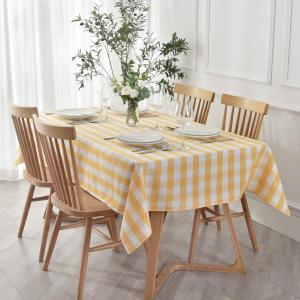 maxmill Checkered Tablecloth Stain Resistant Waterproof and Wrinkle Resistant Washable Heavy Weight Table Cloth Gingham for Dining Room and Outdoor Use, Rectangle 60 x 120 Inch Yellow and White