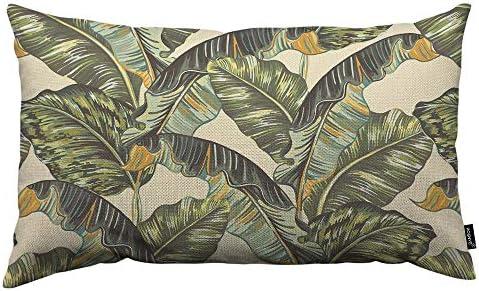 HOSNYE Tropical Palm Leaves Throw Pillow Cover Banana Jungle Leaf Floral Pattern Linen Fabric for Couch Bed Sofa Car Waist Cushion Cover 12 x 20 inch Pillow Case
