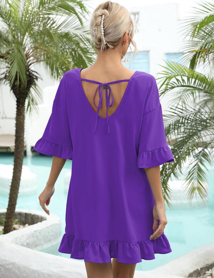 LuckyMore Women's Beach Swimsuit Cover Ups Ruffle Bathing Suit Swim Coverup Dress Swimwear