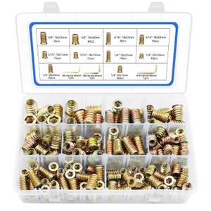 170 PCS Threaded Inserts Nuts, 10 Sizes-1/4-20, 5/16"-18, 3/8"-16 Wood Inserts Assortment Kit, Steel Threaded Inserts for Wood Furniture Screw Threaded Inserts Kit with 3 PCS Hex Wrench