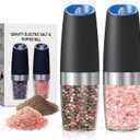 Battery Operated Salt And Pepper Grinder Set with LED Light, Automatic Electric Gravity Salt And Pepper Shakers Set, Each 6 AAA Batteries Needed, Adjustable Roughness, 2 Pack (Black)