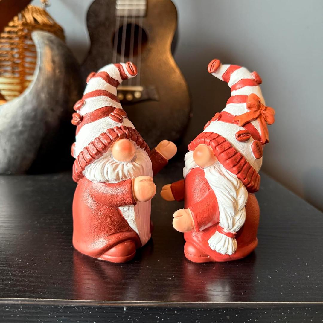 2PCS Coffee Gnomes Figurines Statue Ornament Resin Coffee Bar Accessories Gnomes Swedish Tomte Elf Dwarf Decorations for Bar,Home,Office & Wall Shelf,Housewarming Gifts for Women,Mom