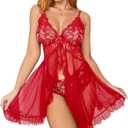 dream love Women Lingerie Lace Babydoll Chemise Ruffle Nightgown Sleepwear S-XXL (Red, L)