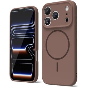 Oakxco for iPhone 17 Pro Case Silicone Mag Safe, Magnetic Slim Thin Phone Case Compatible with Magsafe, Women Girls Cute Girly Aesthetic Soft Rubber Gel Safecase with Camera Cover, Brown