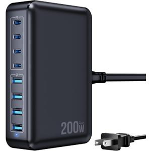 200W USB C Charger Block, 8-Port USB C Charging Station GaN III PD 65W Laptop Fast Charger Adapter for MacBook Pro/Air/Neo, DELL, iPad Pro/Air/Mini, iPhone 17/16/15/14/13/12/11, Samsung and More