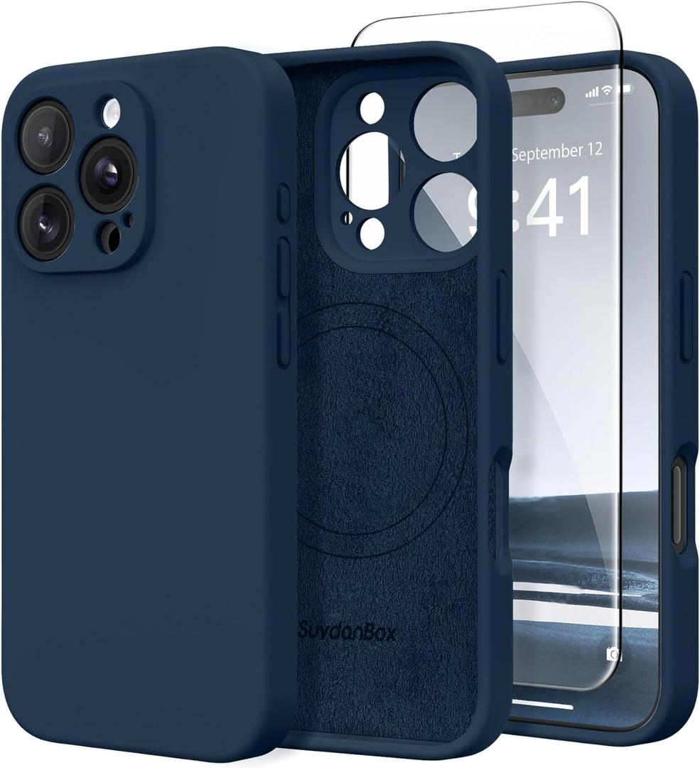 Magnetic for iPhone 16 Pro Max Case, Compatible with MagSafe, [Full Camera Protection][Screen Protector] Silicone Shockproof Protective Phone Case for iPhone 16 Pro Max 6.9", Cobalt Blue