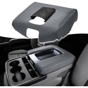 KBH Auto Center Console Armrest Cover Replacement for Chevy Chevrolet Silverado & GMC Sierra 1500 2500 3500 2014-2018, Vinyl Leather, Anti-Scratch, Split Bench Jump Seat (Dark Ash Gray) (Jump Seat Console, Silverado Sierra 2014-2018, Dark Gray)