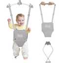 FUNLIO 2 in 1 Baby Door Jumper with Door Clamp, Baby Walking Harness for 6-24 Months, Infant Jumper Doorway with Strong Spring & Adjustable Strap, Easy to Assemble & Store - Grey
