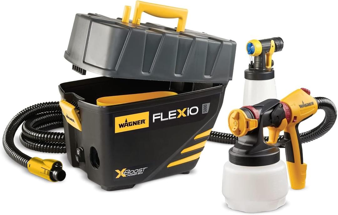 Wagner Spraytech 0529091 FLEXiO 5000 Stationary HVLP Paint Sprayer, Sprays Most Unthinned Latex, Includes Two Nozzles, iSpray Nozzle and Detail Finish Nozzle, Complete Adjustability for All Needs, Yellow & Black