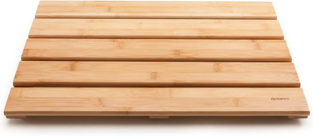 GOBAM Natural Bamboo Bath Mat - Non-Slip Shower & Bathtub Mat, Easy Clean Indoor & Outdoor Floor Mat for Spa, Sauna, Pool - Small 19.7 x 13 inches