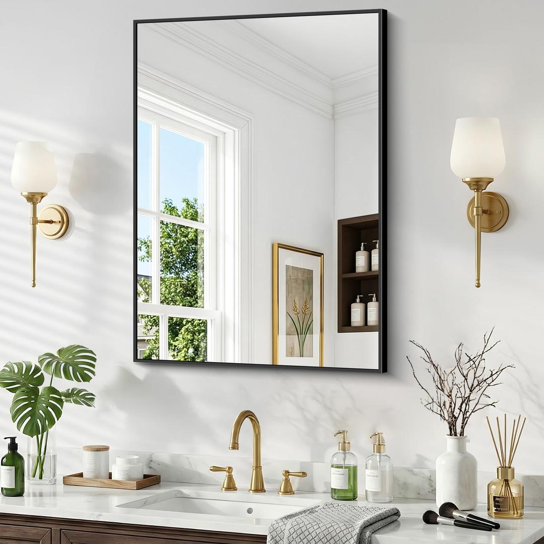 Bathroom Mirror 40x32 Inch, Metal Framed Rectangle Vanity Mirror for Wall