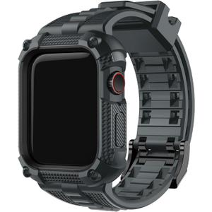 Fullmosa Compatible with Apple Watch Bands 45mm 44mm Series 9/8/7/6/5/4/SE3/SE2/SE, TPU Rugged iWatch Strap Military Grade Shockproof Bumper Case for Men Women, Grey