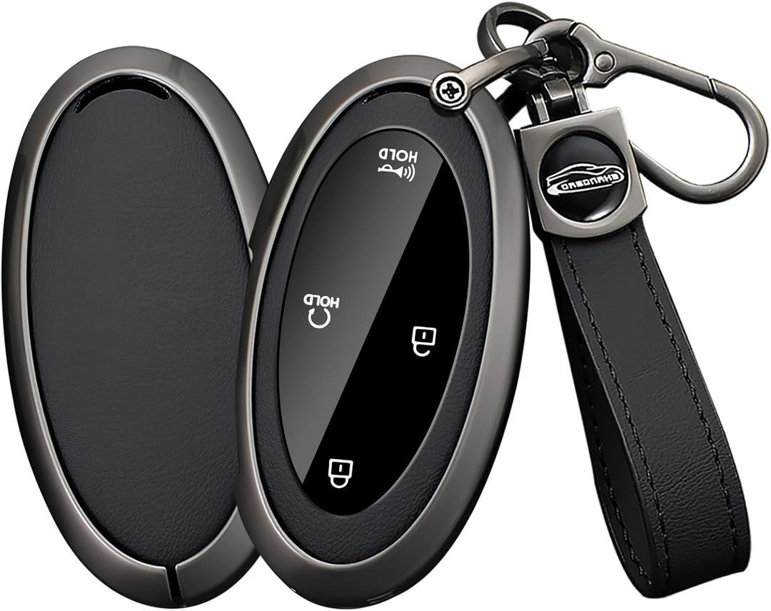 Soft Leather Car Key Fob Cover Compatible with Hyundai Tucson Kona Ioniq 5 6 Palisade 2025 2026 Grandeur GN7 Santa Fe Cruz Elantra N 2024 Durable Key Fob Case Key Holder Key Shell Case-A Black