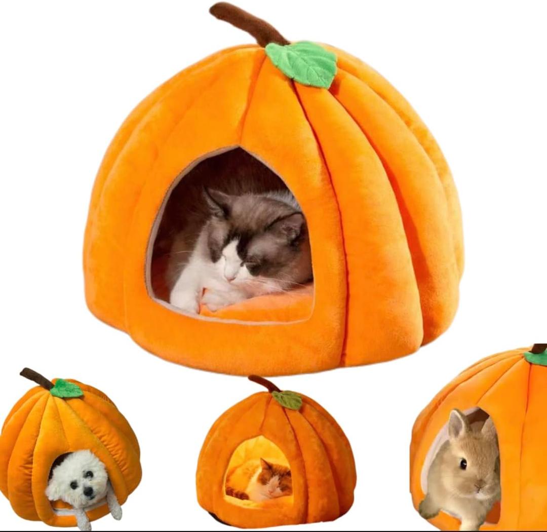 2025 Pumpkin Cat House, Cute Pumpkin Shape Cat Cave, Cozy Washable Pumpkin Cave Tent Pumpkin Cat Bed with Removable Cushion for Indoor Cats & Small Dogs, 2026 New Pumpkin Cat Bed